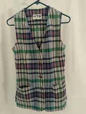 Vintage 1970s Vest Or Tunic Green Blue & Purple Plaid by ACT III