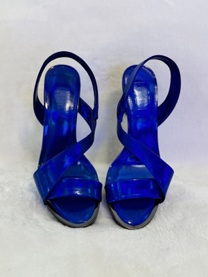 DKNY Women's Diva Asymmetrical Slingback Stiletto Sandals Blue Size 6.5