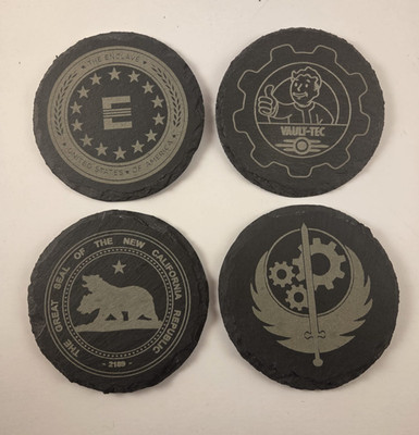 Fallout inspiriert Schiefer Untersetzer Set, Vault Tec, Enklave, NCR, Bos, New Vegas
