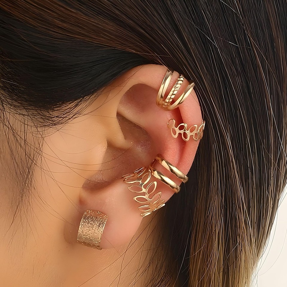 14K Gold Ear Cuff Earrings for Women 5Pcs Statement Silver Ear Cuffs ...