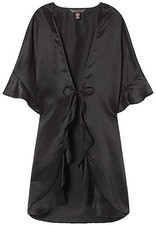 VICTORIA'S SECRET KIMONO ROBE BLACK SATIN RUFFLE SHORT ONE SIZE - SEALED