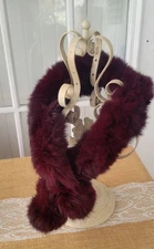 Vintage Women's Faux Fur Collar Scarf, Pull-Through Warm Neck Wrap, Burgundy Fur