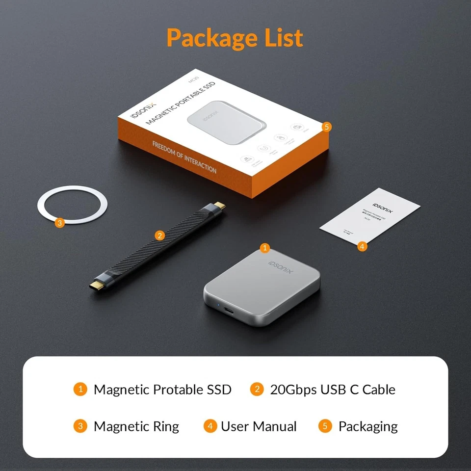iDsonix 2TB External SSD, Portable SSD with Type-C USB 3.2 Gen 2x2 Cable & MAGNE - Image 3 of 4