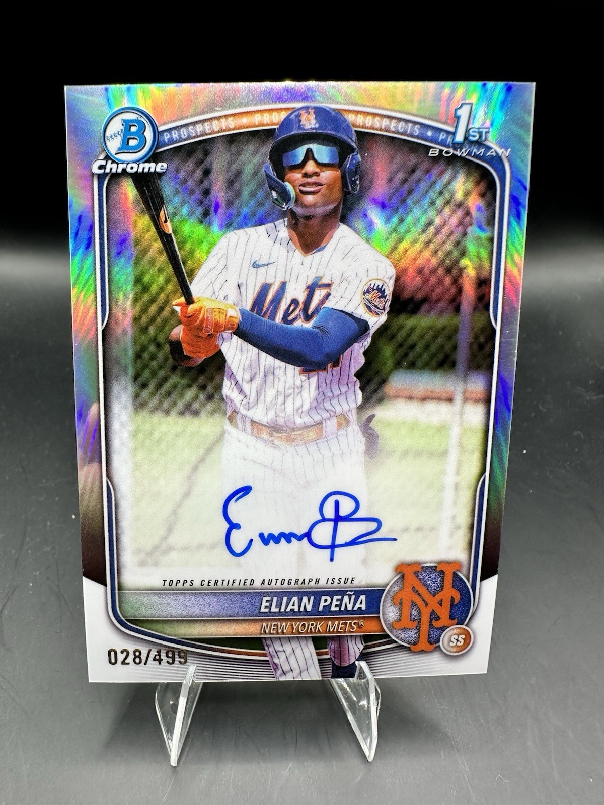 2025 Bowman Chrome Elian Pena 1st Refractor Auto /499 Mets #CPA-EP