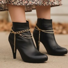 Women 2PCS Gold Metal Boot Chain Bracelet 3 Strands Charm Shoe Anklet