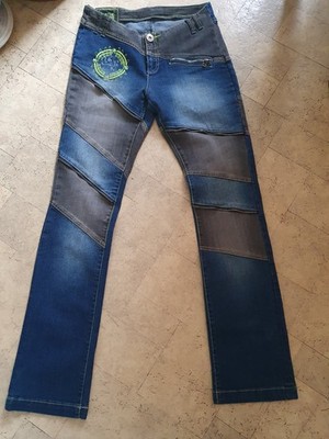 MARITHE FRANCOIS GIRBAUD JEANS HOSE blau grau Gr. S/36/W29 PATCHWORK