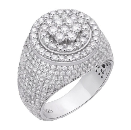 MOISSANITE Round Cluster Iced Out Ring - 925 Silver 11.7g
