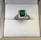 1 CTW Square Cut Emerald & Diamond (Lab created) Ring 925 Silver Sz 8 May Births — photo 10