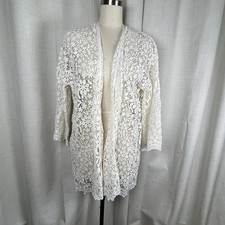 NUEVO Cárdigan Akiabara Blanco Floral Encaje Algodón Festival Boho Mangas Campana Grande
