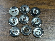 Buttons 9 Silver 2 hole round metal flat 1/2 in sew crafts vintage