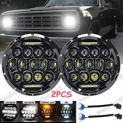 For Dodge D100 D200 D300 Pickup 7inch Round LED Headlights Hi/Lo Sealed Beam 2x