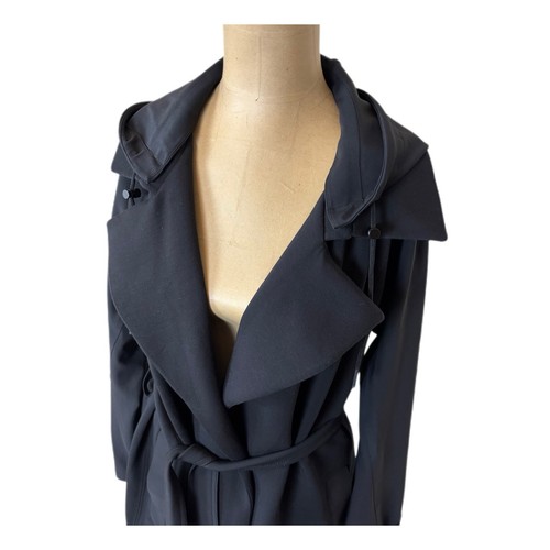 Trench coat Athleta nero con cappuccio e cintura taglia 12 - Foto 2 di 8