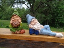 Vintage Sleepy Garden Gnomes Set Of 2 Hand Pa...
