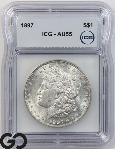 1897 Morgan Silver Dollar Coin, ICG AU-55 ** Nice Mint Luster!