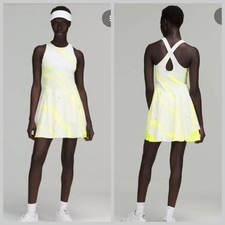 Lululemon Court Crush Active Dress Built-in Shorts Tennis 12 Yellow Whte splat