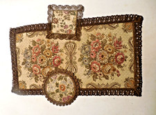 Vintage 3 Zierdeckechen Deckechen Brokat Metallspitzenrand