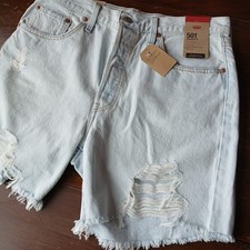 NEW Levis 501 Cut Off Jean Shorts Womens 32 Light Wash Raw Hem Red Tab Button