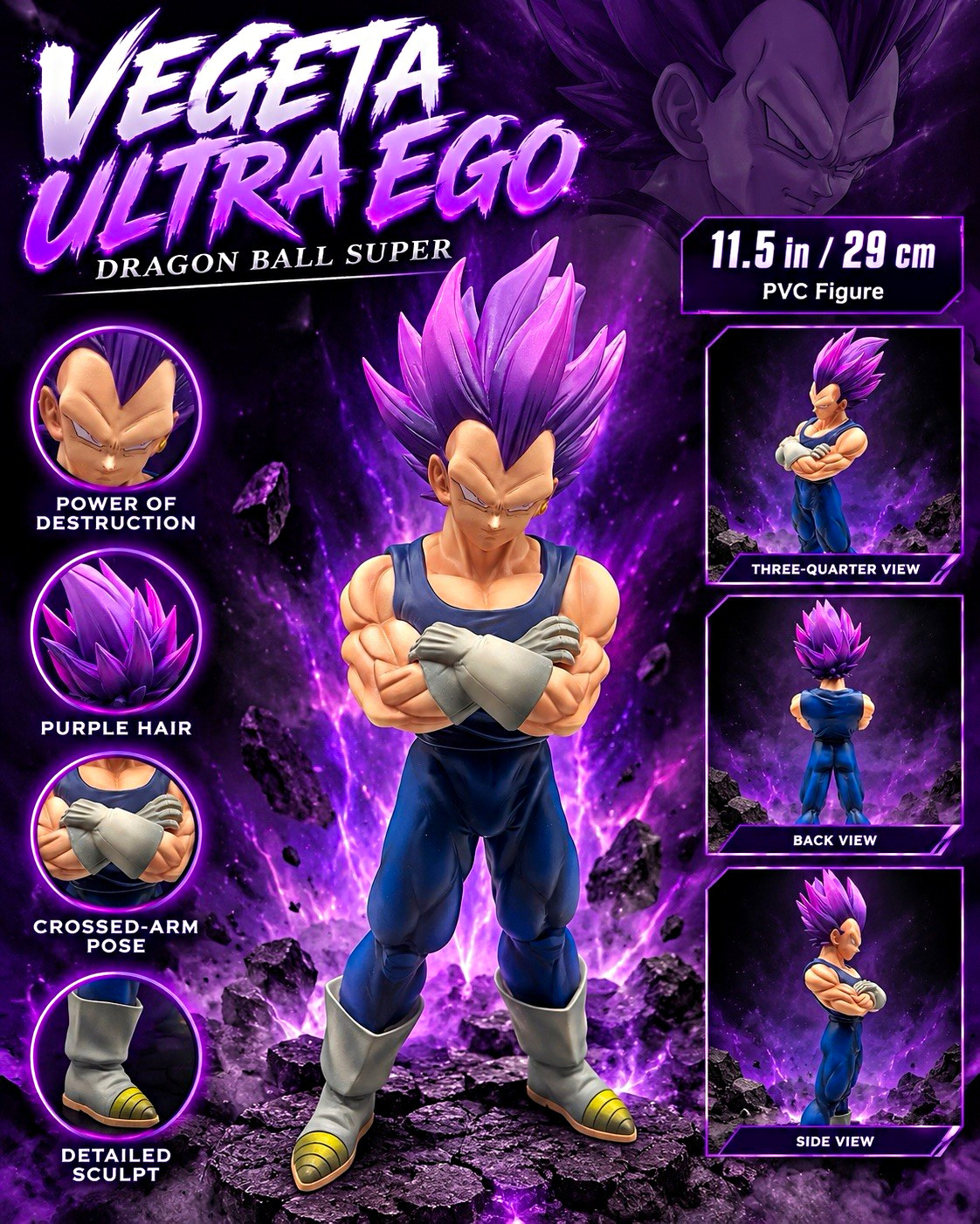 Dragon Ball Super - Vegeta Ultra Ego PVC Figure Crossed-Arm Pose 11.5in/29cm