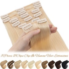 CLEARANCE Clip In Hair Extensions 100 Remy Human Hair Full Head 8Pieces 18Clips
