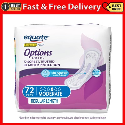 Equate Options Women's Moderate-Regular Incontinence Pads, 72 Count