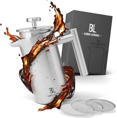 French Press Edelstahl Silber 0,6L Premium Kaffeebereiter 600ml - Björn Liebdhal