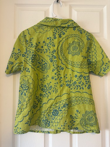 Flachs 100 % Leinen limettengrün und blau Paisley Print Top und Shorts Set Größe P - Bild 6 von 10