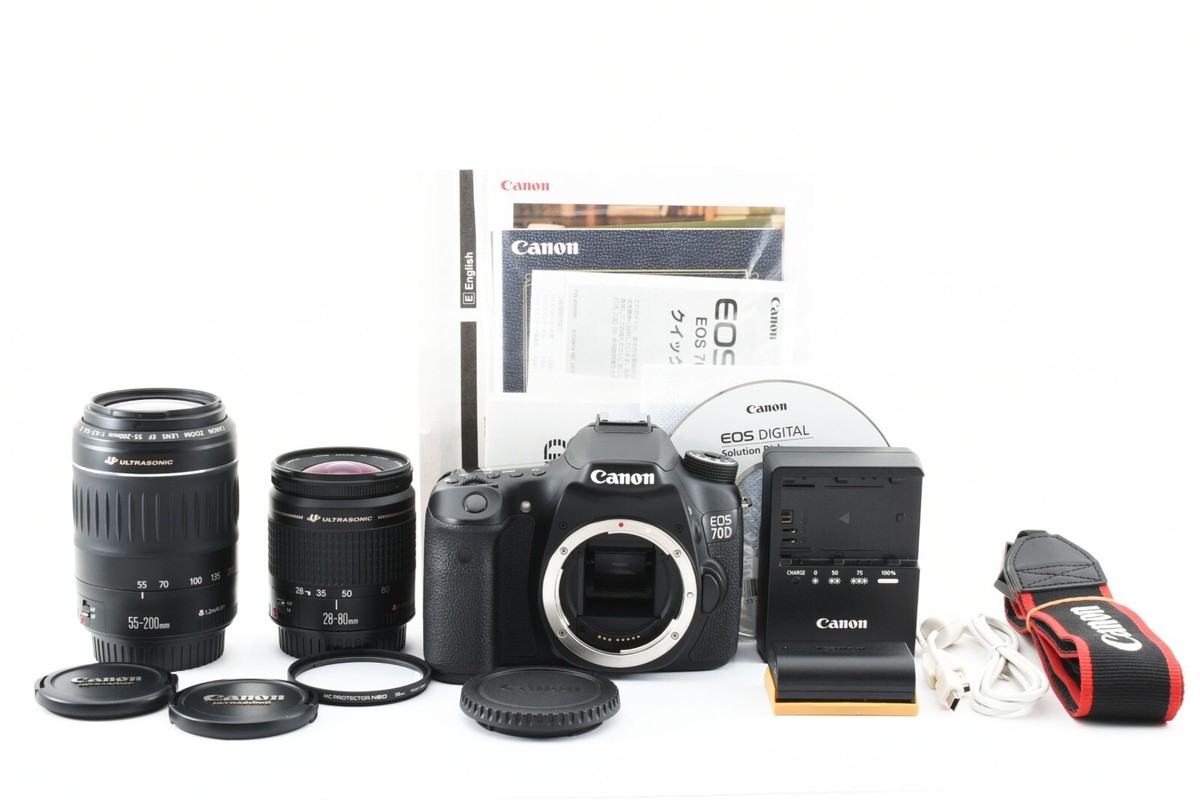Canon EOS 70D 20.2MP Digital SLR Camera Black Lens Set From Japan 
