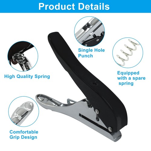 8 mm Single Hole Punch Portable Hand Held Paper Hole Puncher Black Long Hole ... - Picture 3 of 5