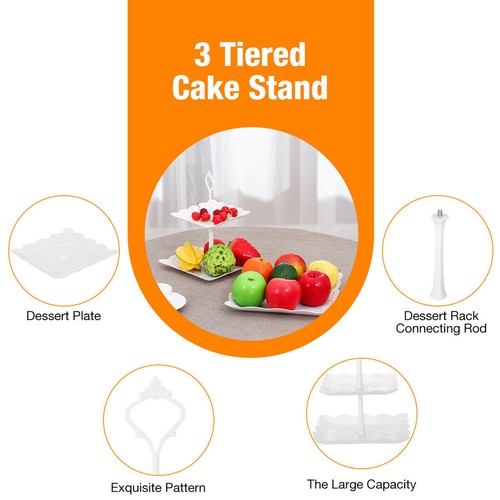 1/2/3x3Tier Modern Square Cake Stand Afternoon Tea Wedding Party Plate Tableware - Picture 11 of 15