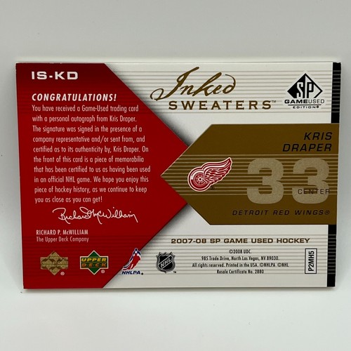 2007-08 SP Game-Used Inked Sweaters Patch Kris Draper #KD /25 - Picture 2 of 2