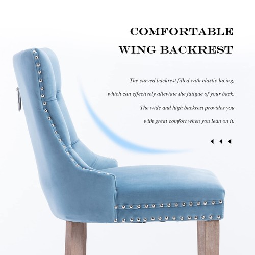 SOAR FLASH Velvet Upholstered Bar Stools Set of 6 w/Wood Legs Metal Pulling Ring - Picture 5 of 64