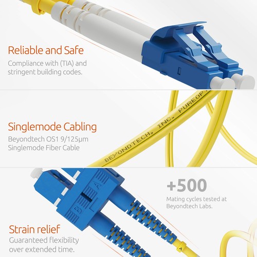 LC to SC Fiber Patch Cable Single Mode Duplex - 1m 3.28ft - 9/125um OS1 LSZH ... - Afbeelding 4 van 7