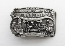 Vintage 1986 Ellsworth Kanopolis Cowtown Fest Kansas Prairie Ent Belt Buckle