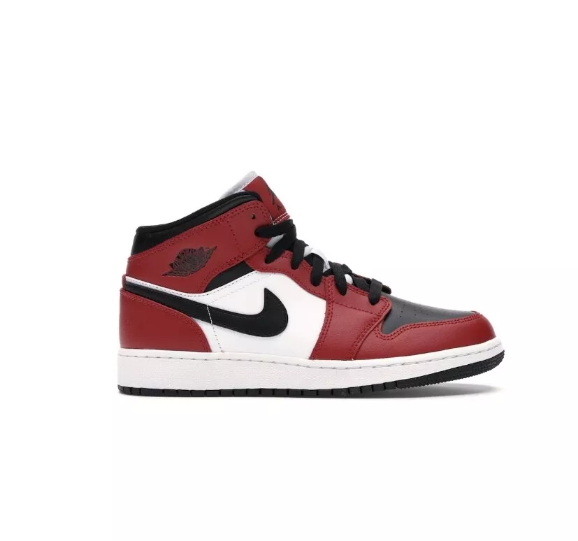 Nike Air Jordan Retro 1 Mid Chicago Toe Gym Red Black White 554725 069 GS  Size