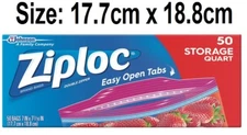 Ziploc Quart Size Storage Bags (Double Zipper) 50 bags - 17.7cm x 18.8cm
