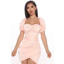 NWT Fashion Nova Whisk Me Away Satin Peach Mini Dress- Size Large