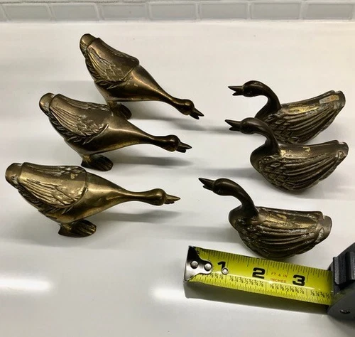 Vintage Chinese Bronze "Good Luck" Swans (Set of 6)