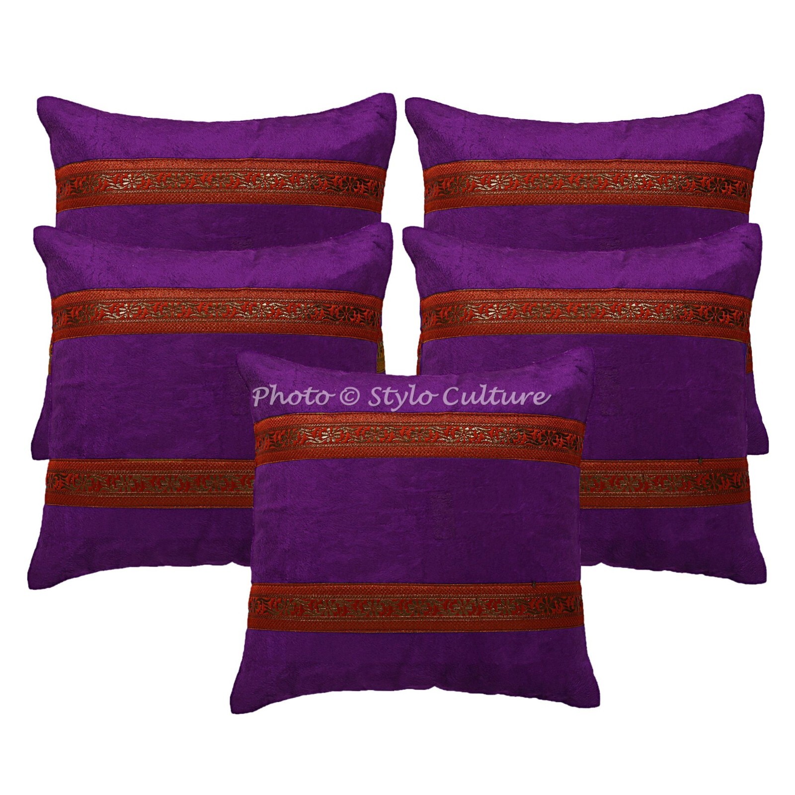 Purple Cushion Cover Brocade Jacquard Gypsy Handmade Ethnic Tribal Hippie Pillow