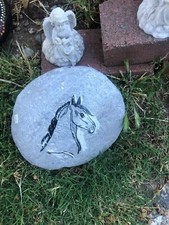 Bed stone hand painted Horse bust, river rock yard /home decor/door stopper