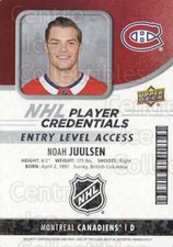 2018-19 Upper Deck MVP Credentials Entry Level #NJ Noah Juulsen