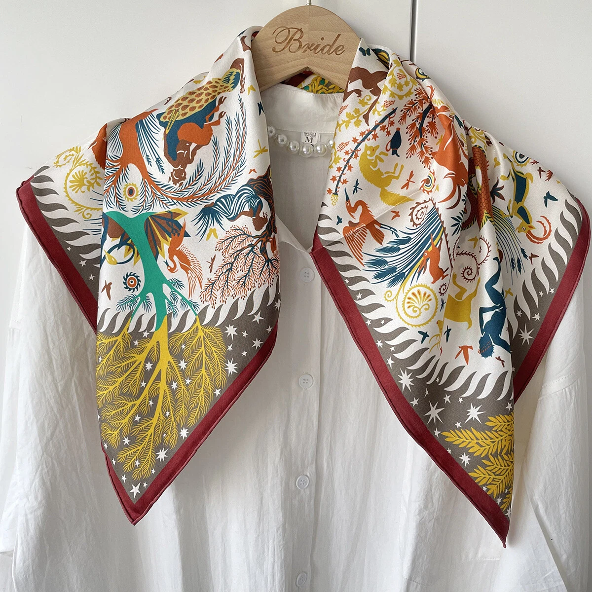 Tribal Animals Print Twill Silk Shawl Bandanna Necktie Scarf 26" Hand Rolled