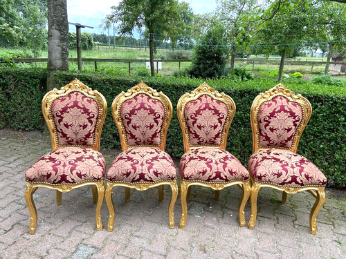 Table with Chairs - Italian Baroque 7-Piece Dining Set, Gold Leaf, Red Damask - Picture 11 of 23