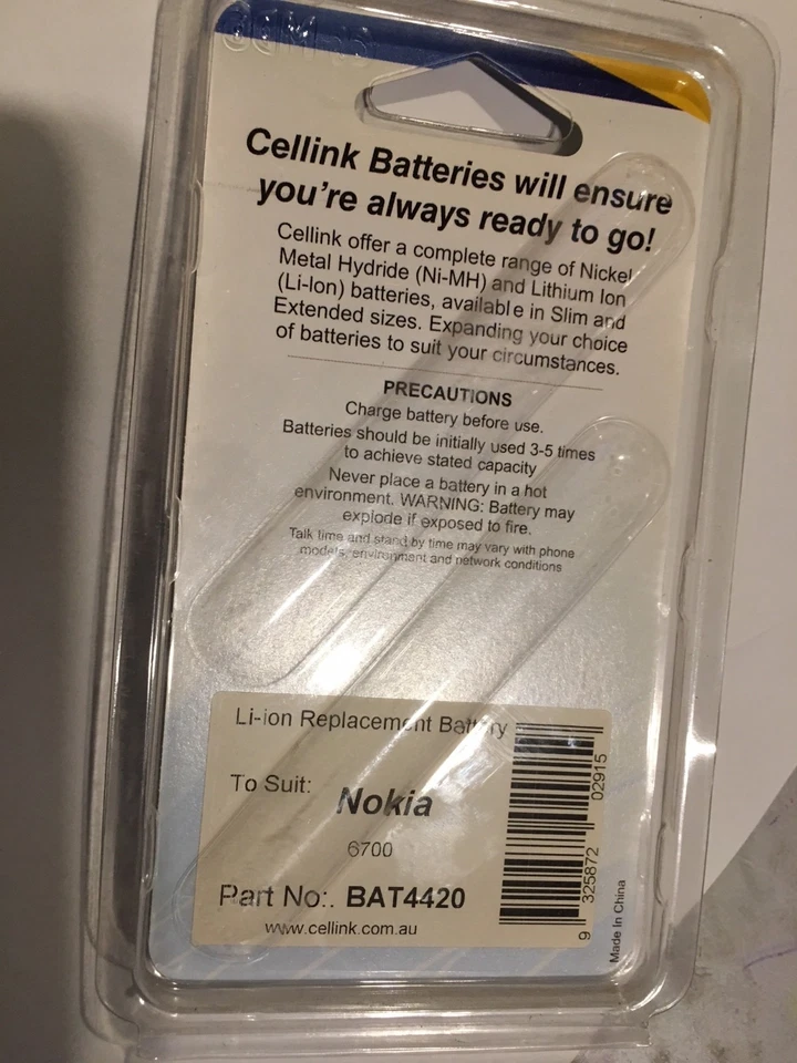 Nokia 6700C BL-6Q equiv. 950mAh Li-ION Battery. Brand New & Sealed Original Pack - Image 2 of 2