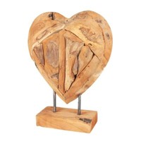 Teak Herz Auf StäNder Massiv - 30 Cm - Tisch Deko Figur Holz Skulptur Dekoherz
