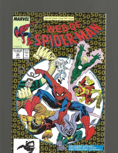 Web of Spider-Man #50 (1989, Marvel) casi nuevo 9,6, arena plateada, hombre de arena, merodeador