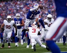 Josh Allen 2024 Touchdown Hurdle Buffalo Bills 8x10 NFL Football Photo