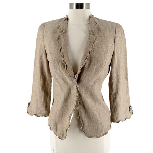Giorgio Armani, Giorgio Armani Beige Mohair Linen Ruffled Stripe Vintage Dressy Blazer S/4