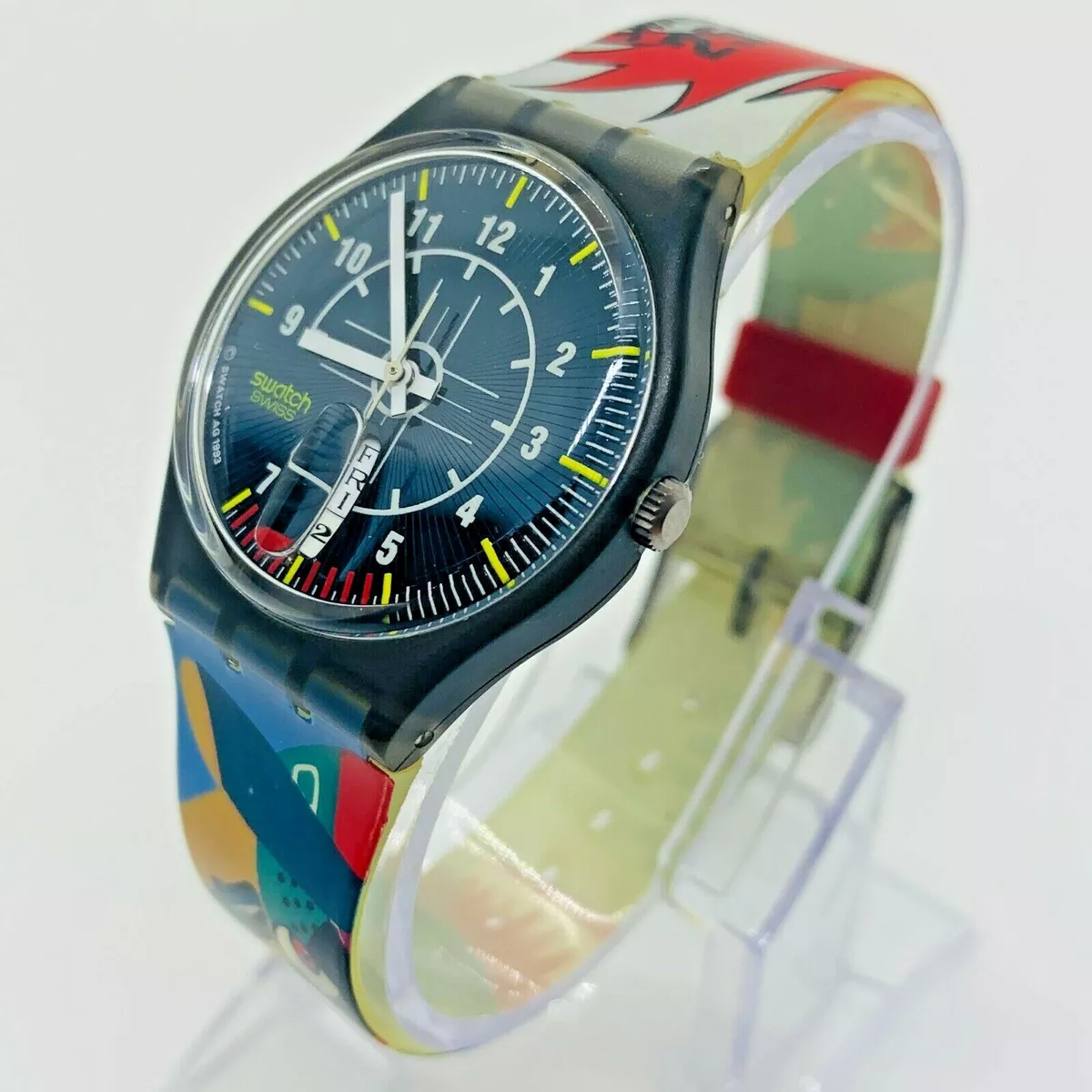 1993 Swatch Force Swiss Made Day Date Watch 90s Retro Funky Swiss