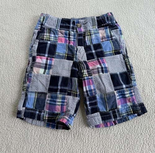 Gymboree Boys Kids Sz 6 Blue White Plaid Classic Fit Pull-On Shorts Flex Waist