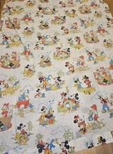 Vintage DISNEY MICKEY & Friends Chores FULL Muslin Flat and Fitted Sheet Fabric
